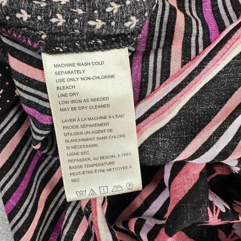 Free‎ People Button Down Shirt Womens Small Black Mixed Print Floral Stripe